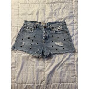 Band of Gypsies Blue Denim Shorts Violet Size 25 Stud Holes Festival Rocker